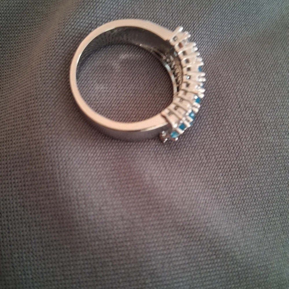 Blue Glam Ring/ Multi- Row Statement Band/ Crystal Fashion Jewelry Size 8